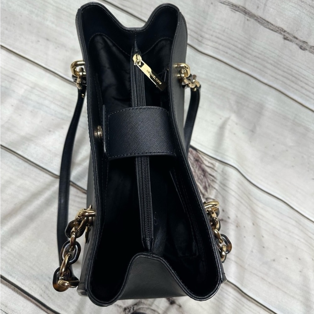 Michael Kors Sophia Shoulder Bag Purse Satchel Black Gold Saffiano Leather Large - Picture 7 of 16
